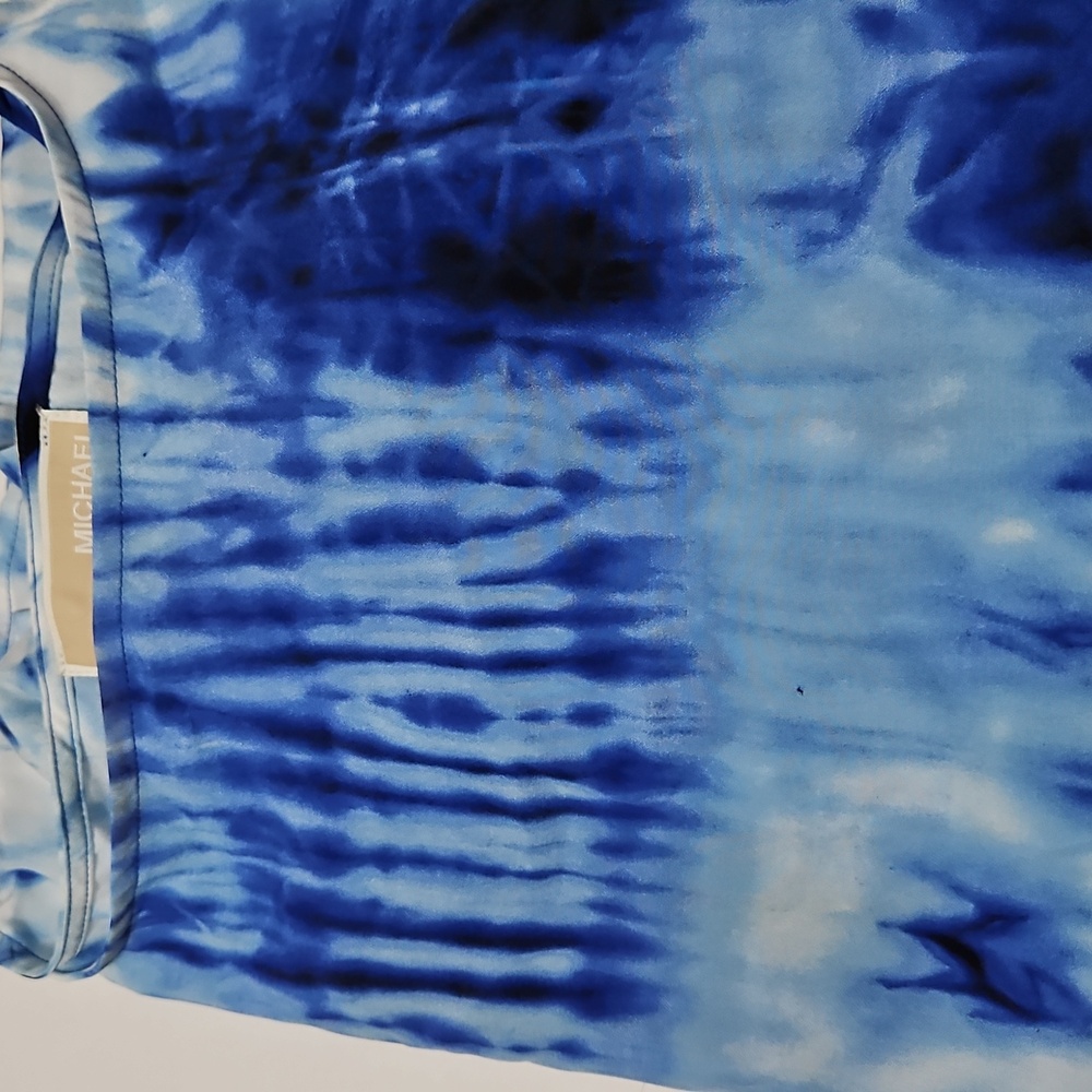 Michael Kors Blue and White Tie Front Tye Dye Oversized Short Sleeve Tee Size XS - Picture 9 of 10